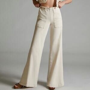 The Kit High-Rise Wide-Leg Utility Trousers by Pilcro in White NEW 34 Tall